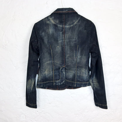 Vintage 90s 00s Y2k WAXY denim blazer jacket denim blue deadstock S