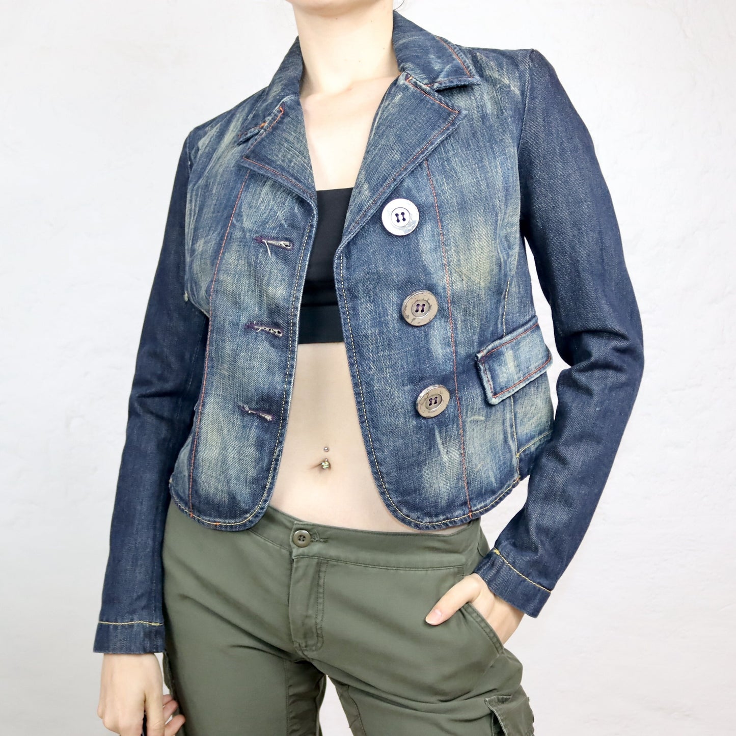 Vintage 90s 00s Y2k WAXY denim blazer jacket denim blue deadstock S