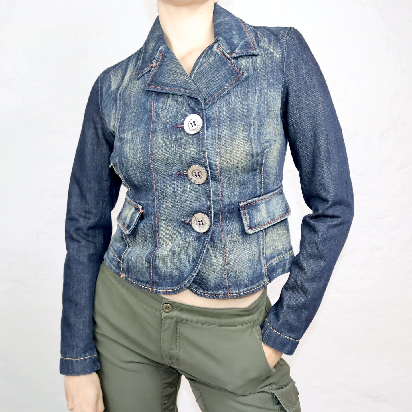 Vintage 90s 00s Y2k WAXY denim blazer jacket denim blue deadstock S
