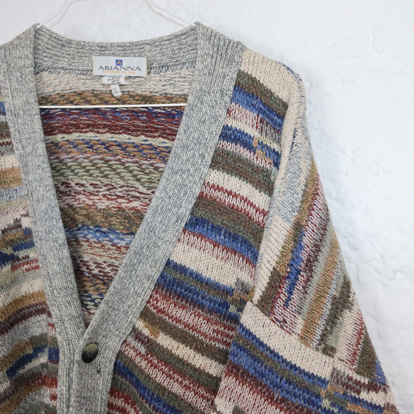 Vintage 80er 90er ARIANNA Cardigan Wolle gemustert Strick beige bunt XL