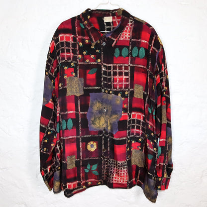 Vintage 80s 90s MARIETTE blouse long sleeve crazy pattern shoulder pads L