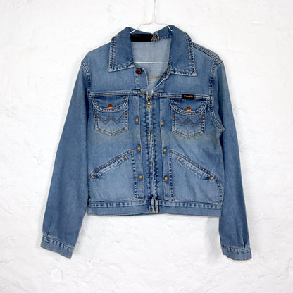 Vintage 80s 90s WRANGLER Denim Jacket Denim Zipper Deadstock M