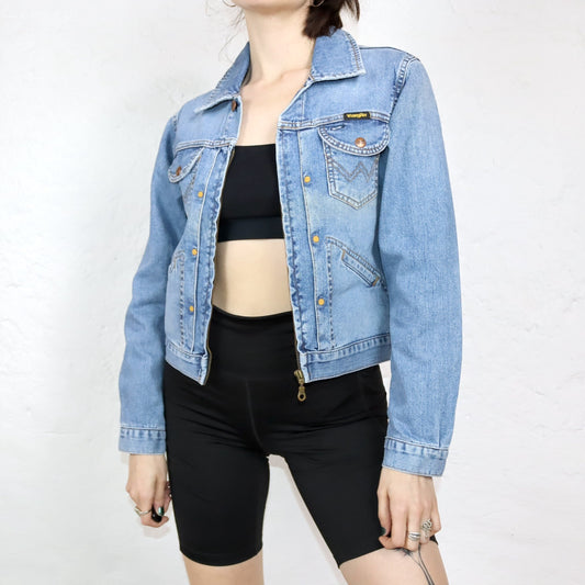 Vintage 80s 90s WRANGLER Denim Jacket Denim Zipper Deadstock M