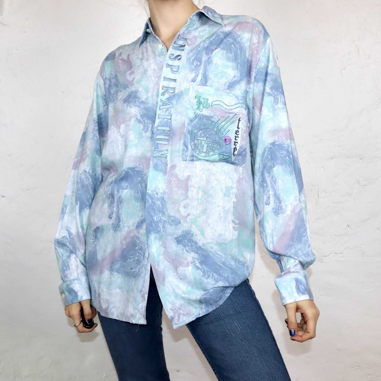 Vintage 80er 90er ALEXANDER POZZI Hemd langarm crazy pattern Stickerei M