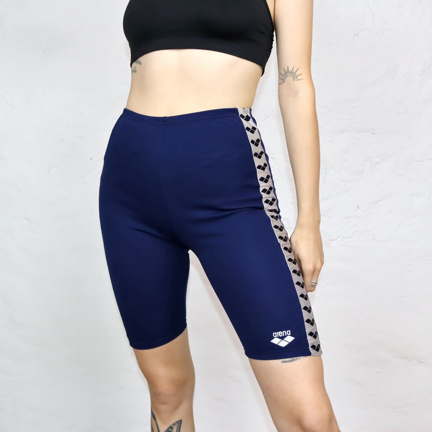 Vintage 80s 90s ARENA cycling shorts cycling pants leggings blue silver S/M
