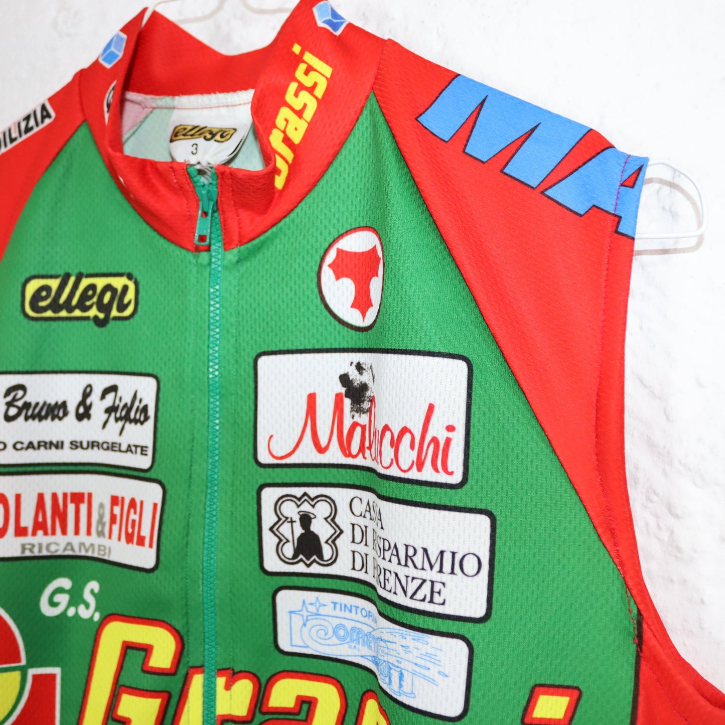 Vintage 80s 90s ELLEGI cycling vest cycling jersey sleeveless red colorful Italy M