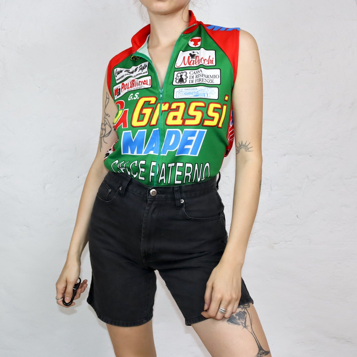 Vintage 80s 90s ELLEGI cycling vest cycling jersey sleeveless red colorful Italy M