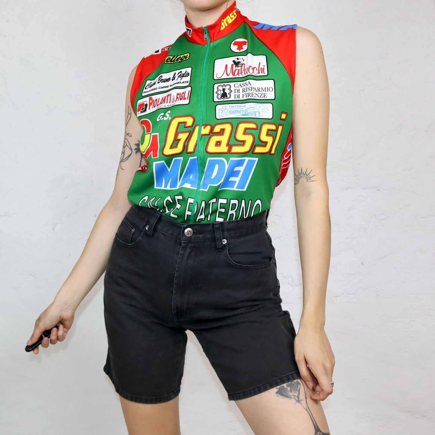 Vintage 80s 90s ELLEGI cycling vest cycling jersey sleeveless red colorful Italy M