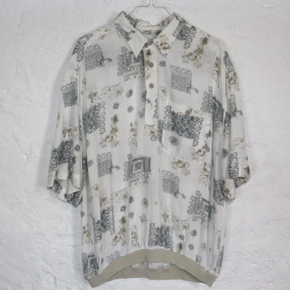 Vintage 80er 90er Hemd crazy pattern weiß beige kurzarm XL