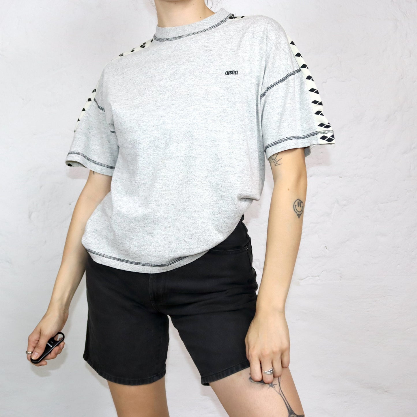 Vintage 80s 90s ARENA T-Shirt short sleeve grey mottled crop M