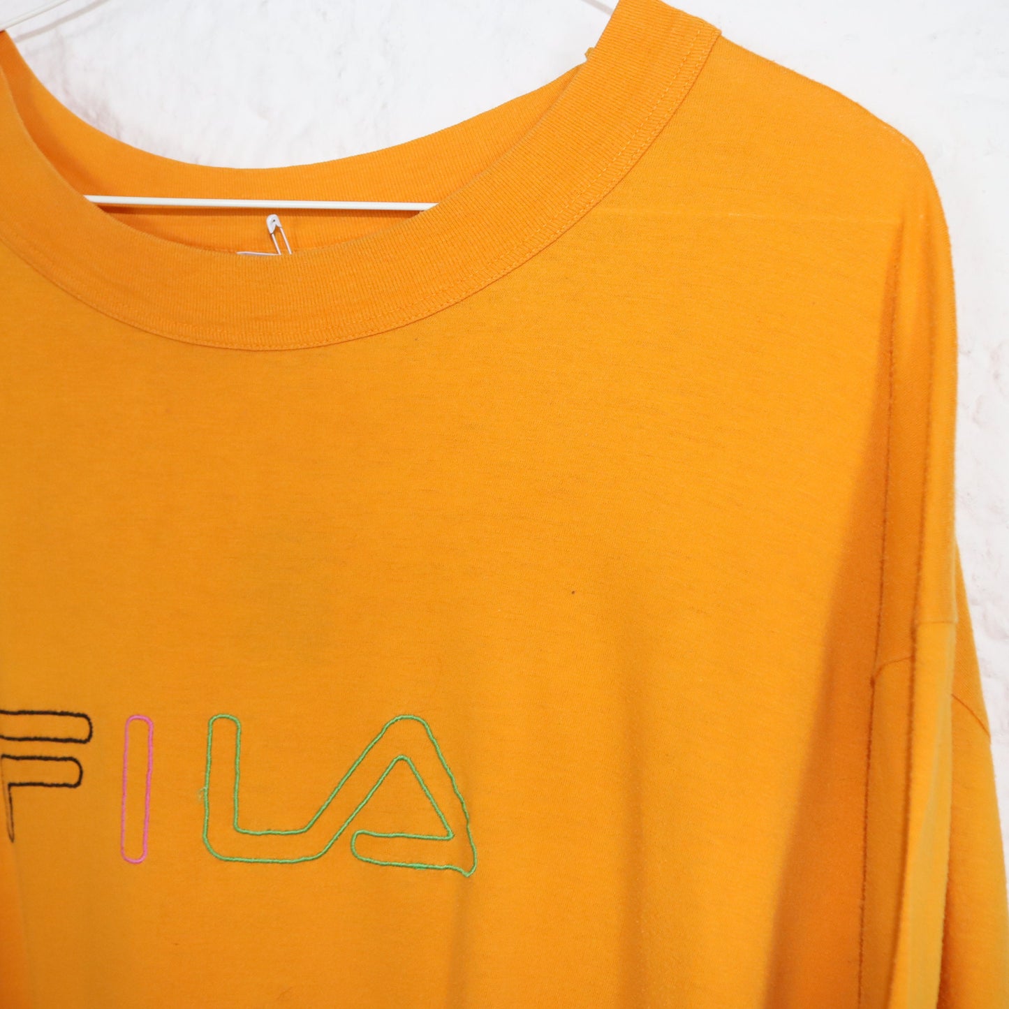 Vintage 80s 90s FILA T-shirt short sleeve embroidery orange colorful L