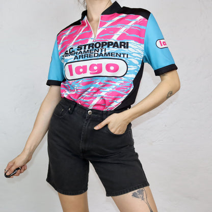 Vintage 80s 90s cycling jersey T-shirt short sleeve colorful XXL