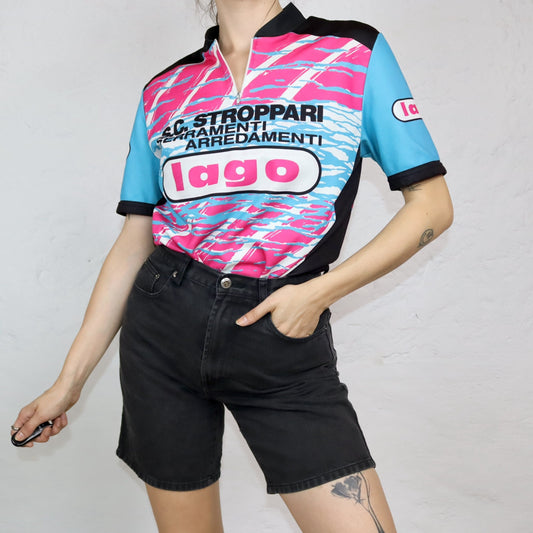 Vintage 80s 90s cycling jersey T-shirt short sleeve colorful XXL