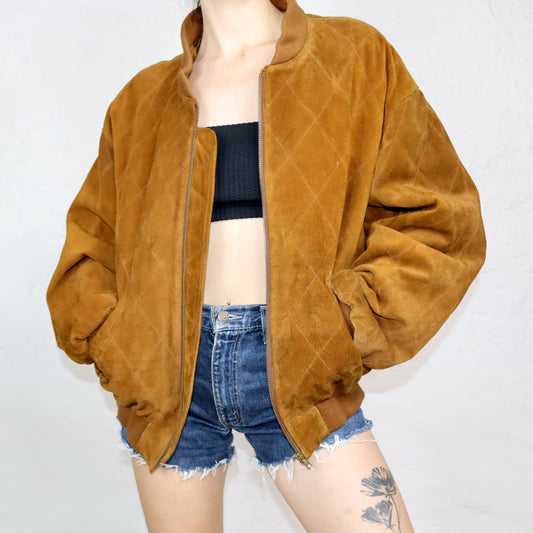 Vintage 80s 90s AMARILLO suede jacket bomber jacket brown leather 48 M