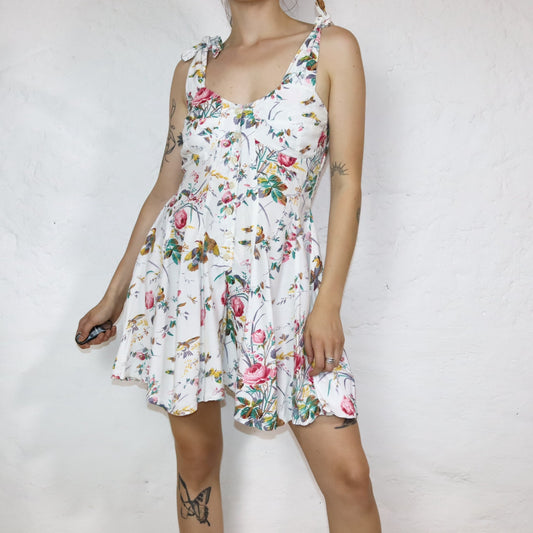 Vintage 80s 90s jumpsuit one-piece sleeveless floral pattern S