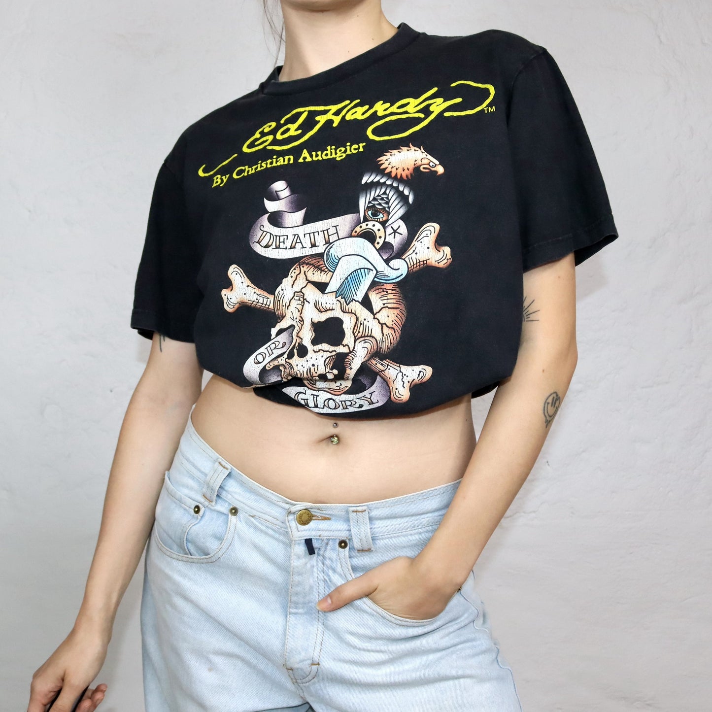 Vintage 80s 90s ED Hardy T-Shirt short sleeve print black colorful M