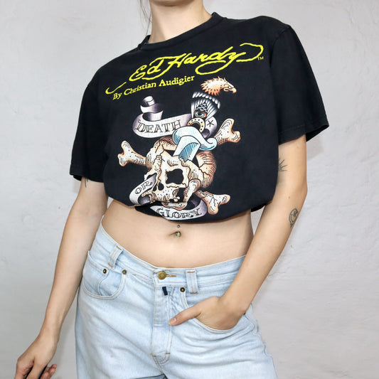 Vintage 80s 90s ED Hardy T-Shirt short sleeve print black colorful M