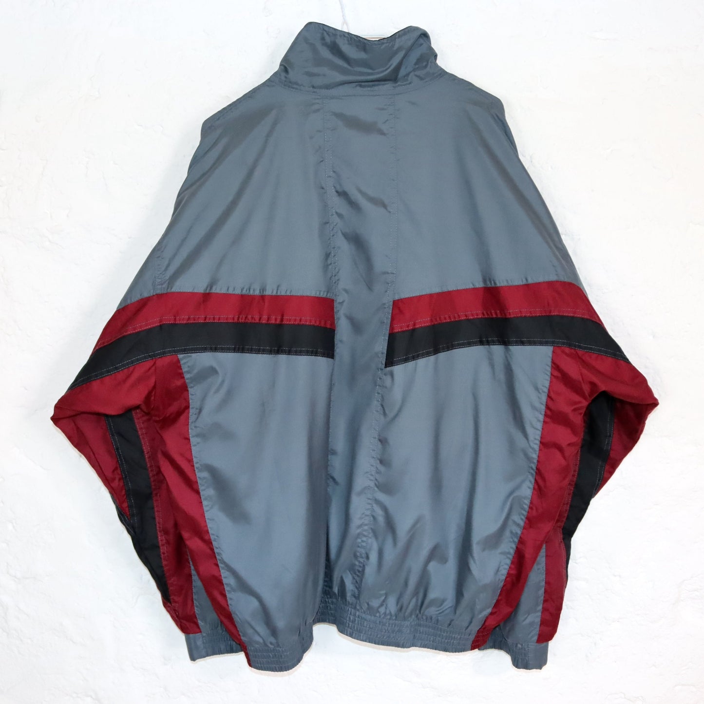 Vintage 80s 90s ASICS tracksuit jacket stand-up collar grey red 56 XL