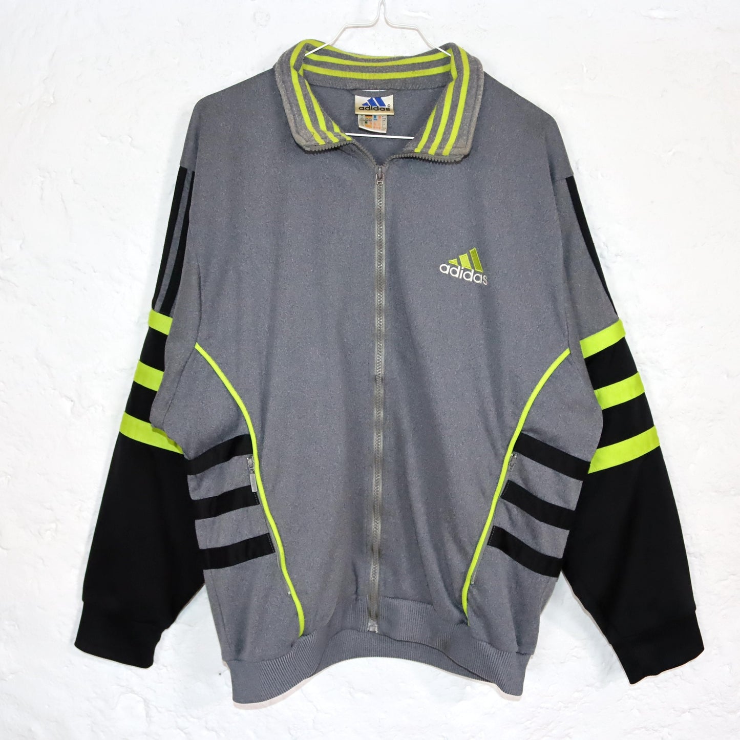 Vintage 80s 90s ADIDAS tracksuit jacket stand-up collar vest grey green D4 S