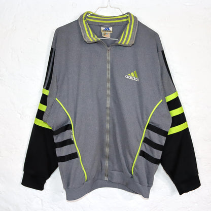 Vintage 80s 90s ADIDAS tracksuit jacket stand-up collar vest grey green D4 S