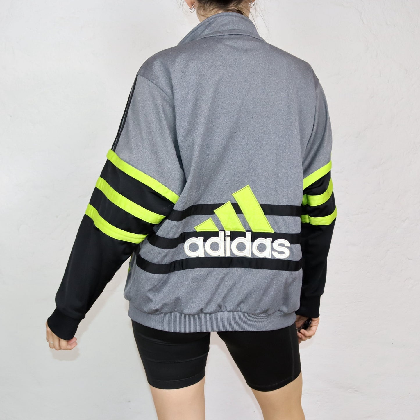Vintage 80s 90s ADIDAS tracksuit jacket stand-up collar vest grey green D4 S