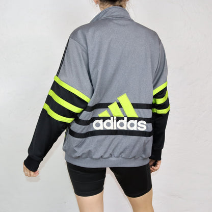 Vintage 80s 90s ADIDAS tracksuit jacket stand-up collar vest grey green D4 S