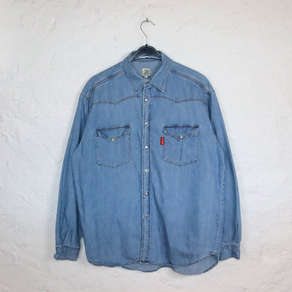 Vintage 80s 90s OXXY denim shirt long sleeve denim snap buttons XL