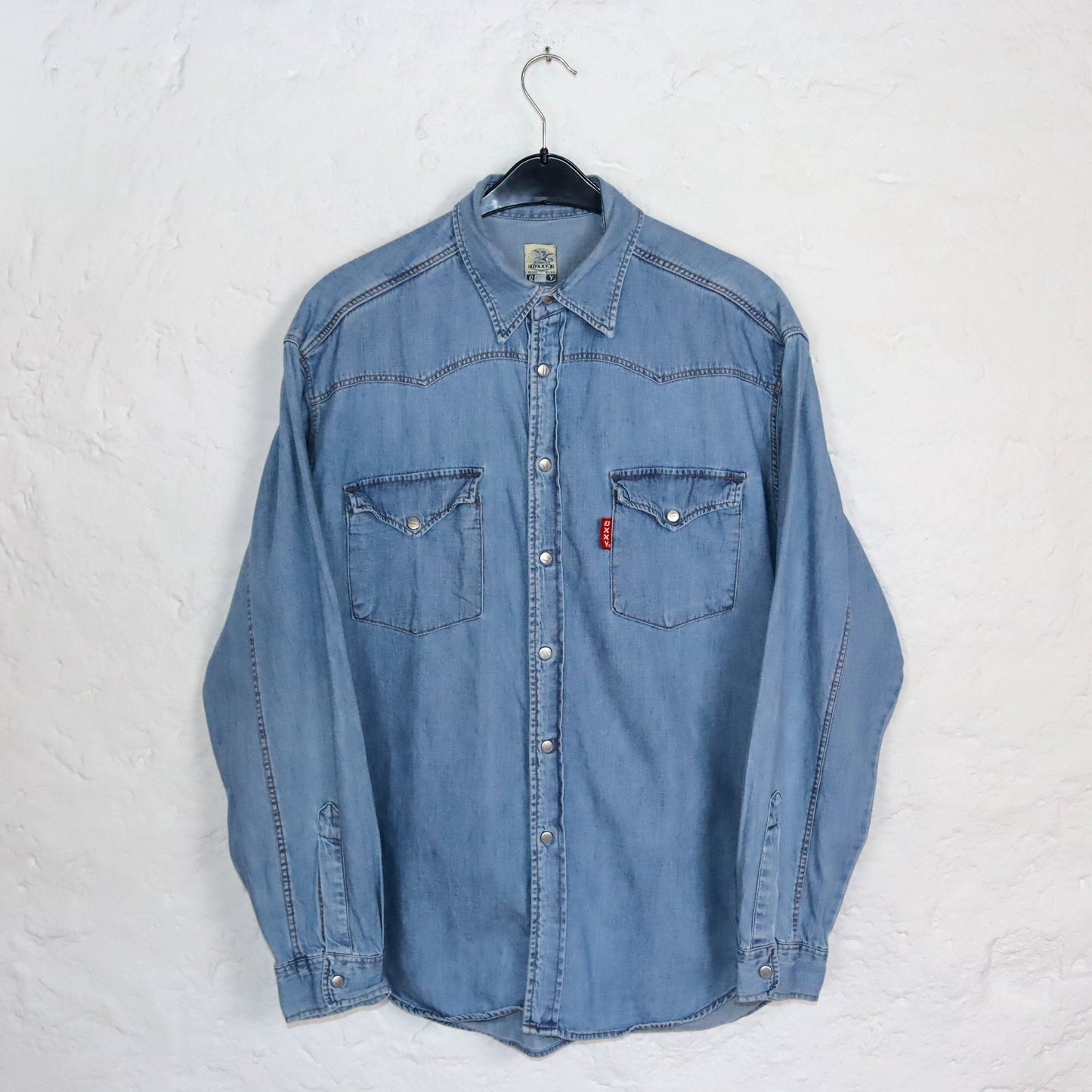 Vintage 80s 90s OXXY denim shirt long sleeve denim snap buttons XL