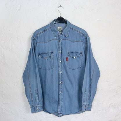Vintage 80s 90s OXXY denim shirt long sleeve denim snap buttons XL