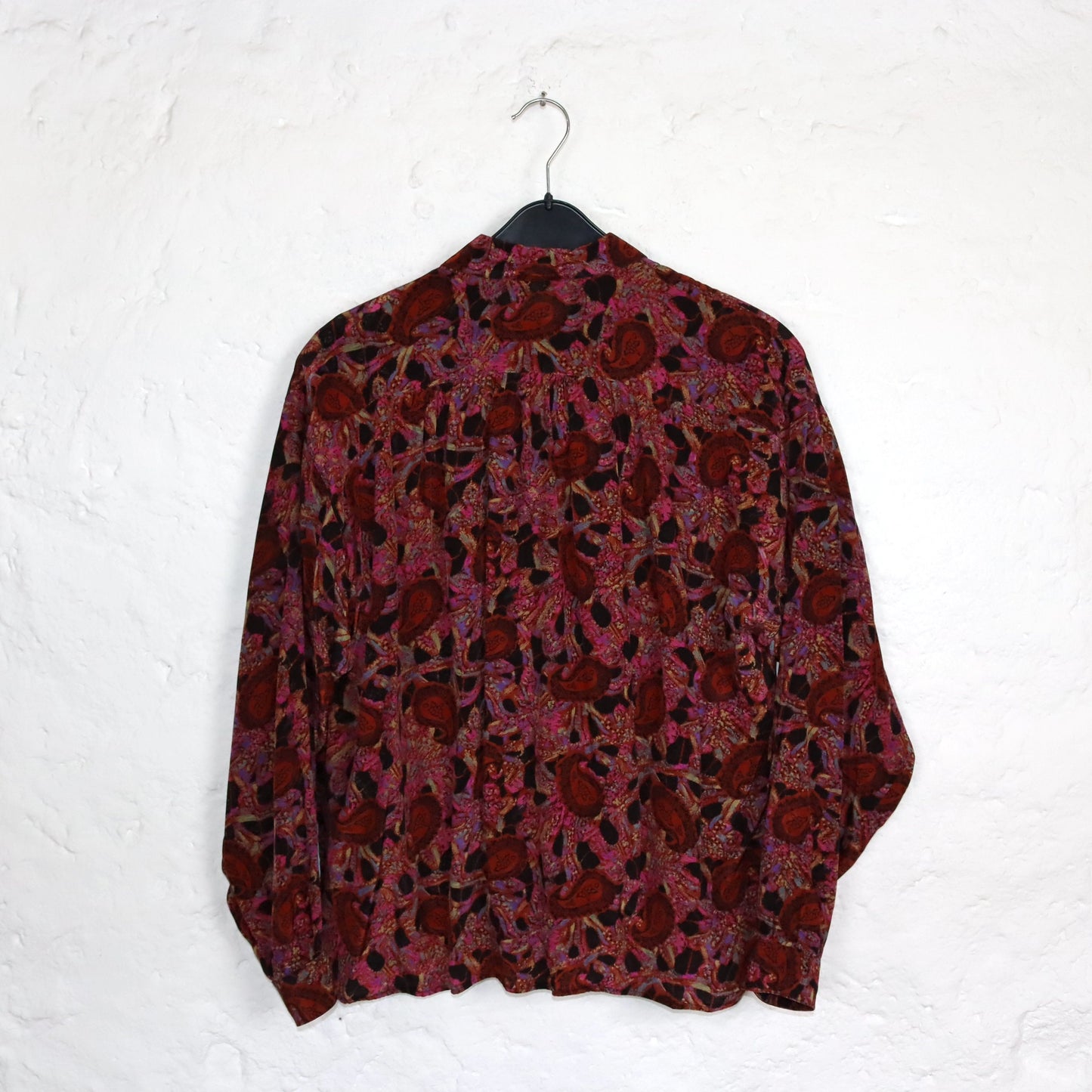 Vintage 80s 90s blouse long sleeve crazy pattern paisley pattern viscose pink 44