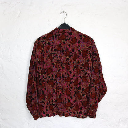 Vintage 80s 90s blouse long sleeve crazy pattern paisley pattern viscose pink 44