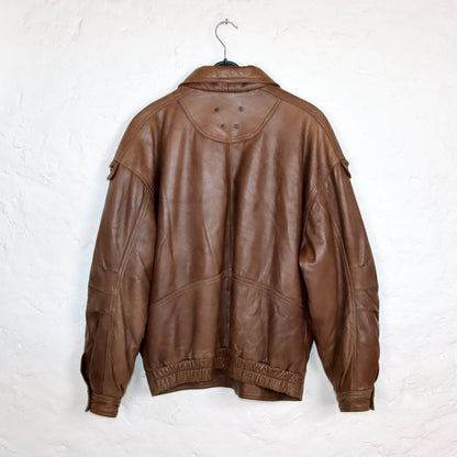 Vintage 80s 90s leather jacket jacket leather brown zipper L