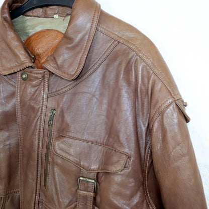 Vintage 80s 90s leather jacket jacket leather brown zipper L