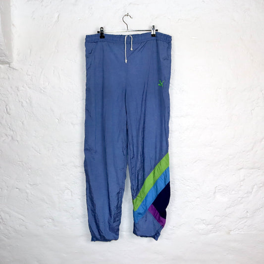 Vintage 80s 90s PUMA jogging pants training pants shiny blue colorful L