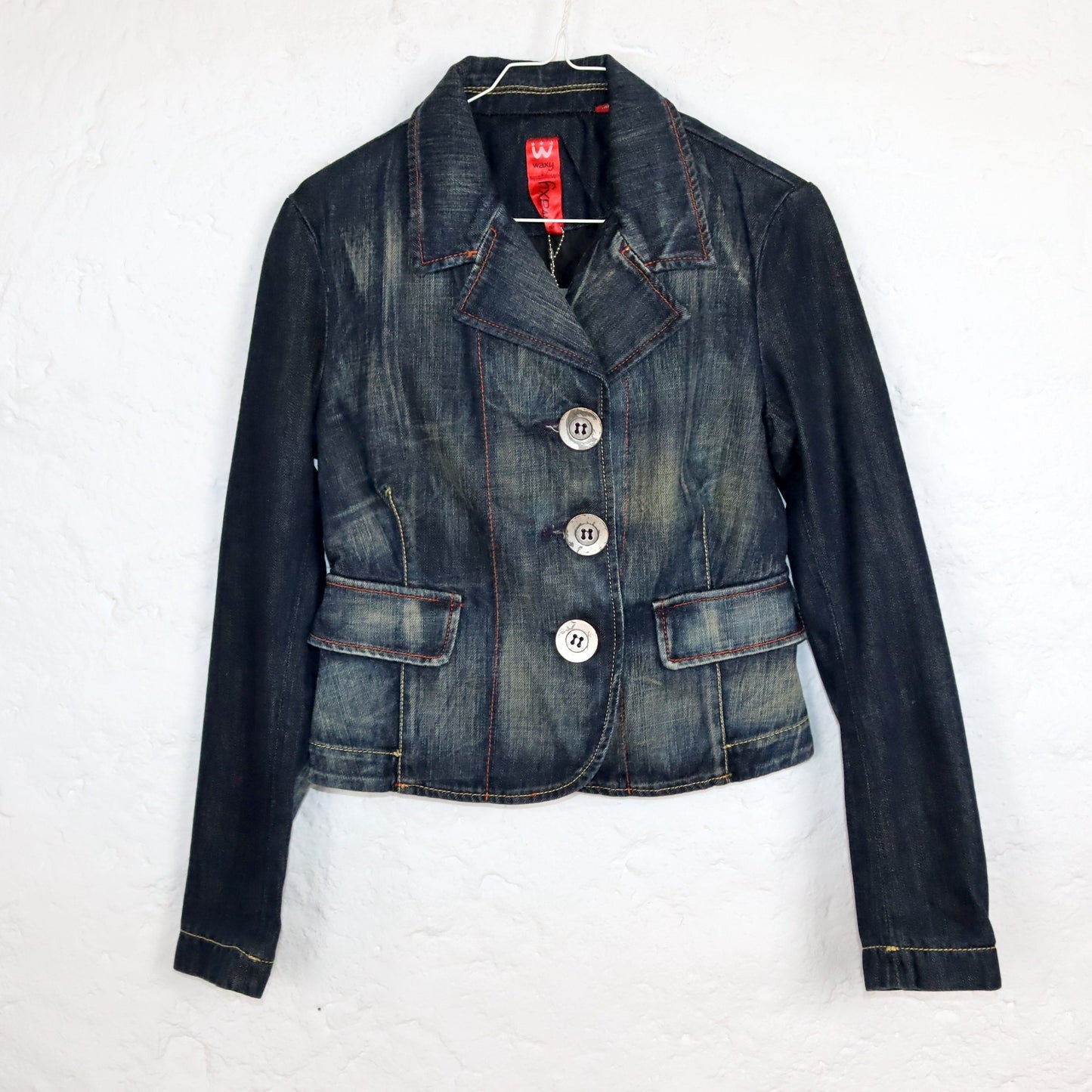 Vintage 90s 00s Y2k WAXY denim blazer jacket denim blue deadstock S