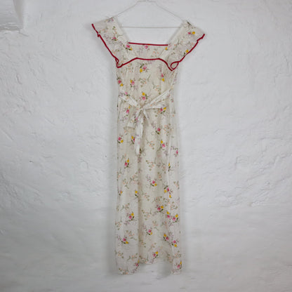Vintage 70er 80er DDR Maxikleid Sommerkleid leicht transparent Blumenmuster Boho weiß S