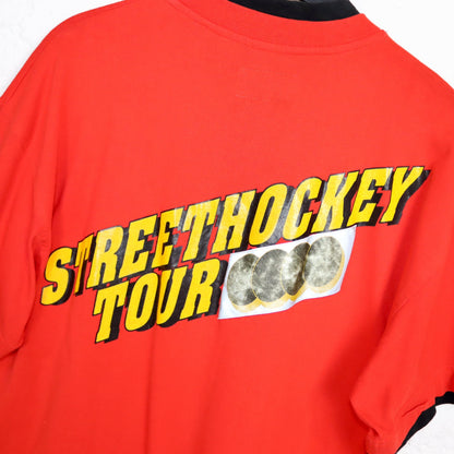 Vintage 80s 90s DARWINS T-Shirt short sleeve print Rollerblade Streethockey black red