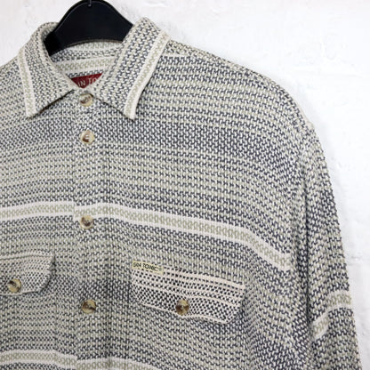 Vintage 80s 90s GIN TONIC shirt long sleeve waffle look beige grey L