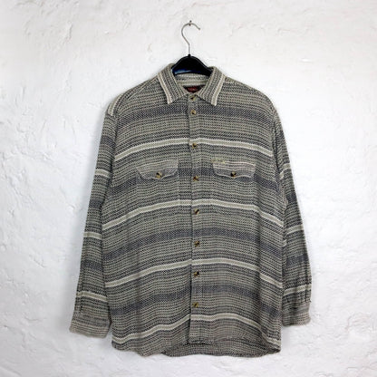 Vintage 80s 90s GIN TONIC shirt long sleeve waffle look beige grey L