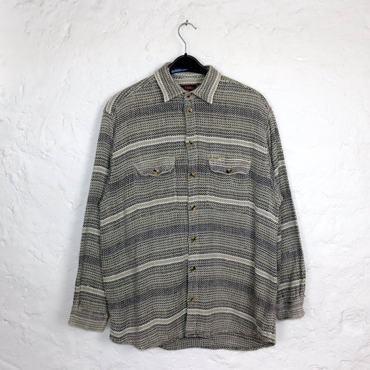Vintage 80s 90s GIN TONIC shirt long sleeve waffle look beige grey L
