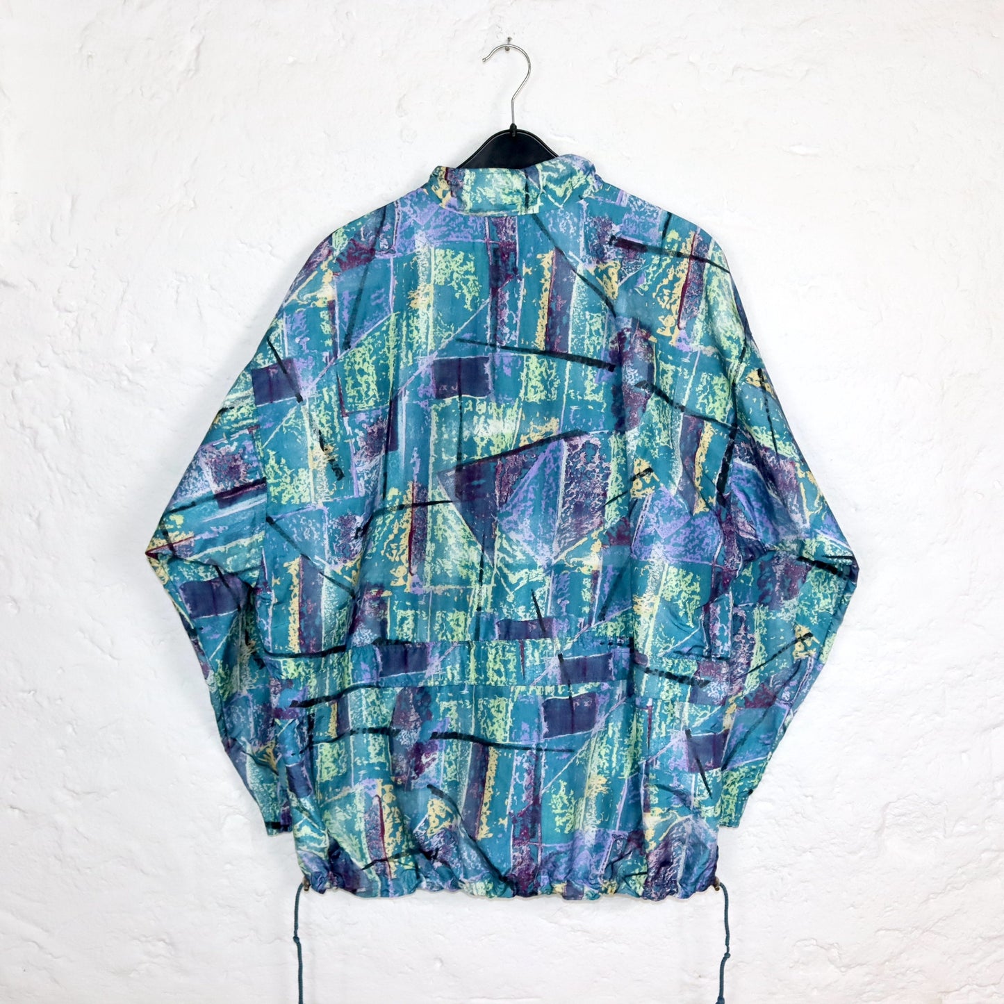 Vintage 80er 90er BENGER Regenjacke Windbreaker Überziehjacke crazy pattern türkis lila L