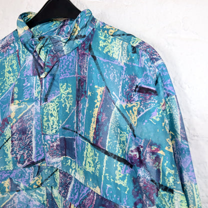 Vintage 80er 90er BENGER Regenjacke Windbreaker Überziehjacke crazy pattern türkis lila L