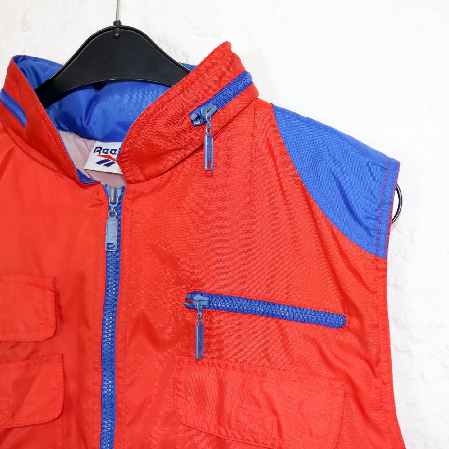 Vintage 80s 90s REEBOK cargo vest with hood red blue L