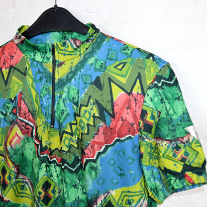 Vintage 80er 90er ADRENALIN Fahrradtrikot Shirt kurzarm crazy pattern bunt XL