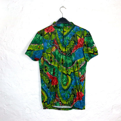 Vintage 80er 90er ADRENALIN Fahrradtrikot Shirt kurzarm crazy pattern bunt XL