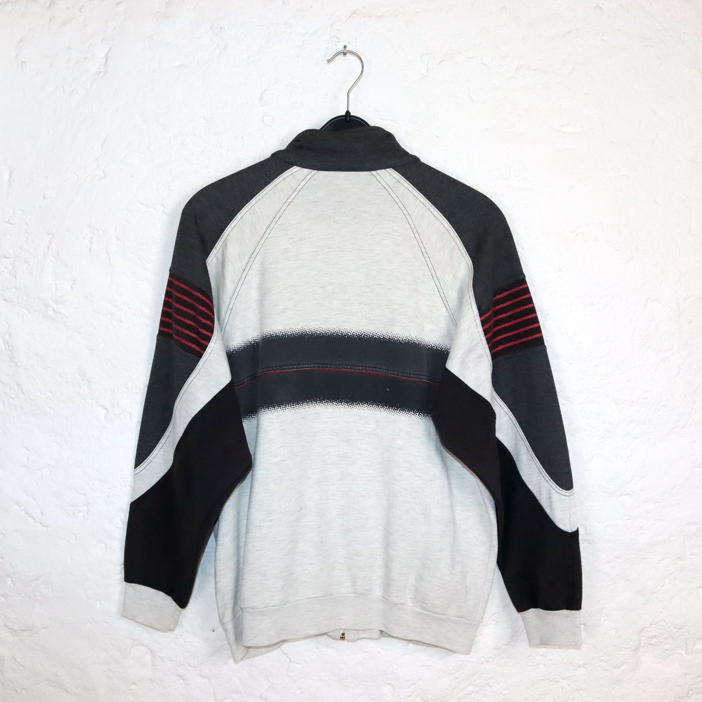 Vintage 80er 90er LOTTO Tennis Jacke Sweatshirt Stehkragen grau rot L
