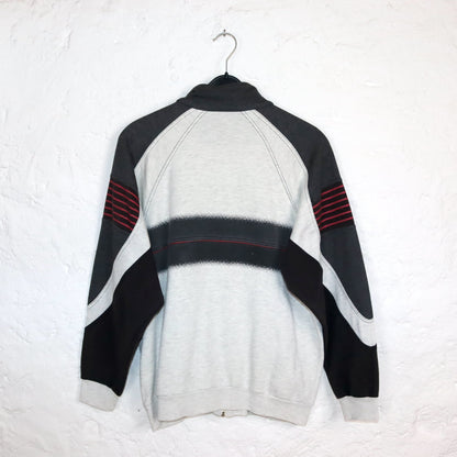 Vintage 80er 90er LOTTO Tennis Jacke Sweatshirt Stehkragen grau rot L