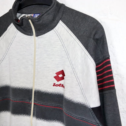 Vintage 80er 90er LOTTO Tennis Jacke Sweatshirt Stehkragen grau rot L