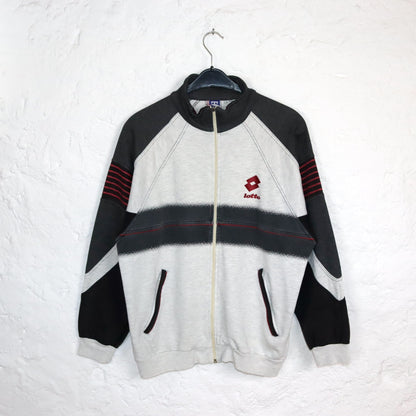 Vintage 80er 90er LOTTO Tennis Jacke Sweatshirt Stehkragen grau rot L