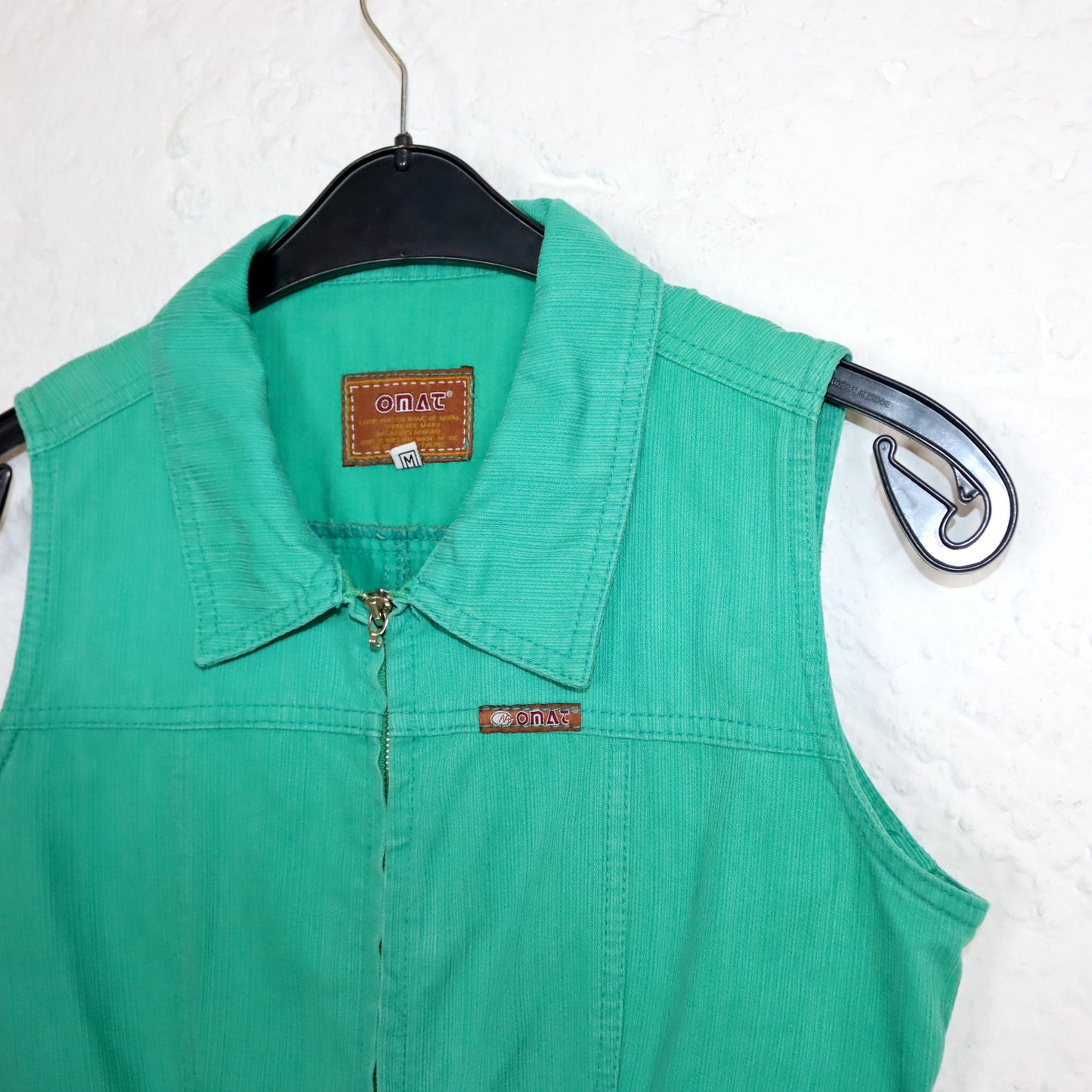 Vintage 80s 90s OMAT denim dress sleeveless with zipper green M